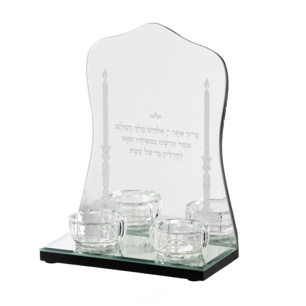 פמוטי שבת גב מראה עיטור וכיתוב שבת כסוף גובה 20 ס"מ