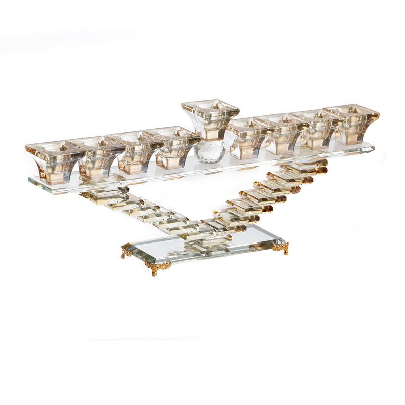 חנוכיה קריסטל ענבר רוחב 36 גובה 15 ס"מ