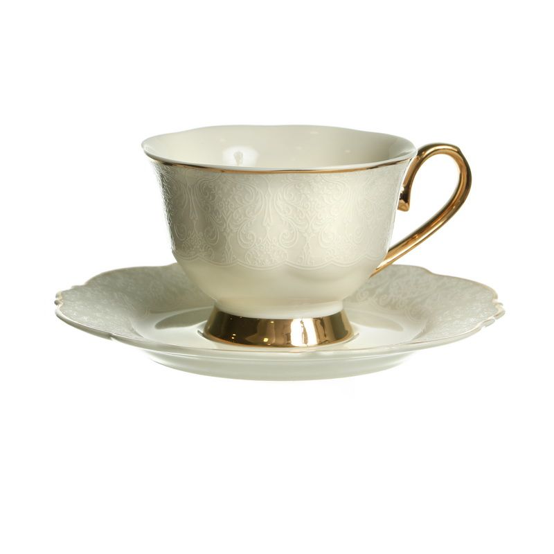 סט 6 כוס תה/תחתית Valerie לבן/זהב 180 מל New Bone China