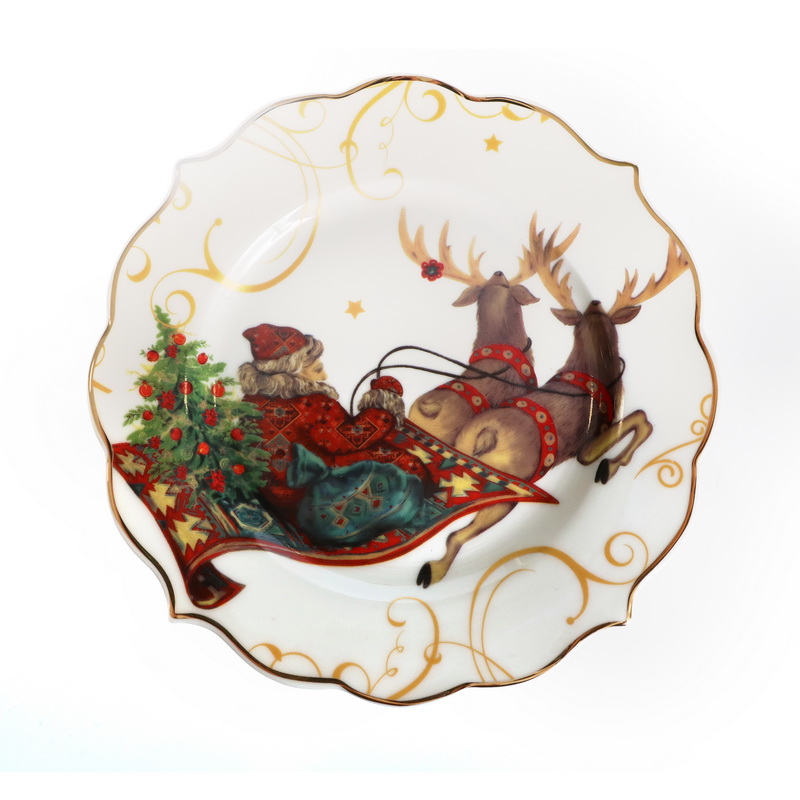 סט 6 צלחת עוגה Santa Claus צבעוני/ זהב קוטר 16.5 ס"מ Bone China