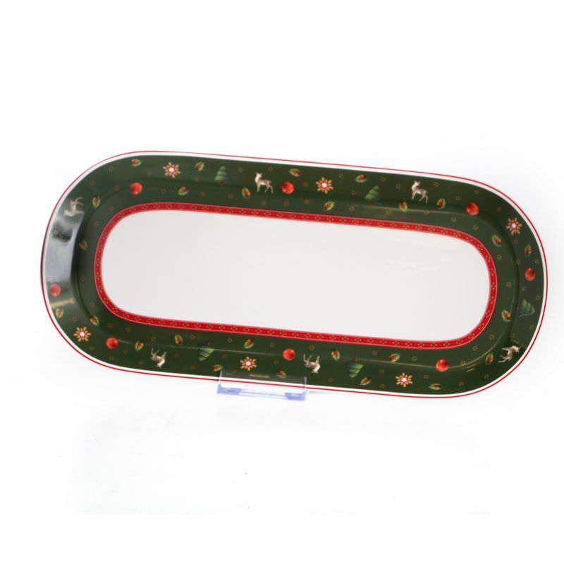 מגש לעוגה אובלי Christmas tree ירוק/ אדום 34/15.3 ס"מ New Bone China