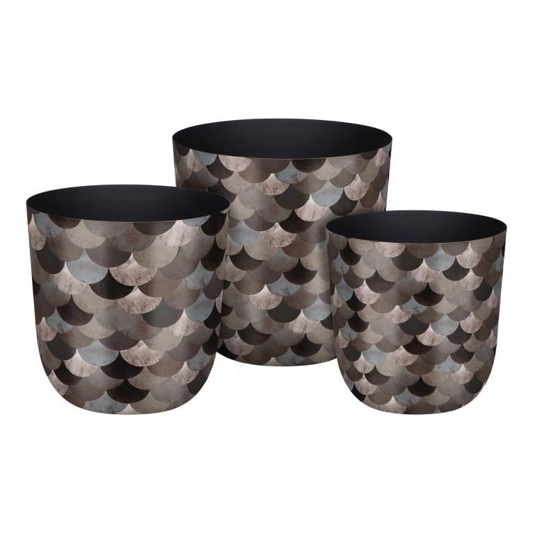 סט 3 אגרטלים אמייל Moca Shell גובה 22/19/16 ס"מ קטרים 20/18/15 ס"מ ברזל