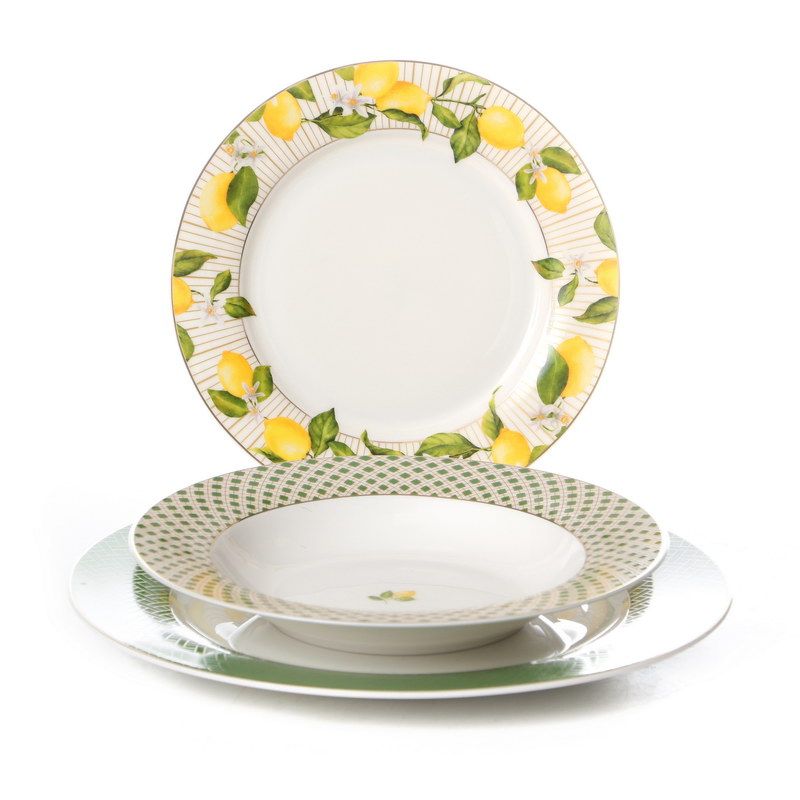 מערכת אוכל 18 חלקים Lemon /זהב קטרים 26/22/19 ס"מ New Bone China