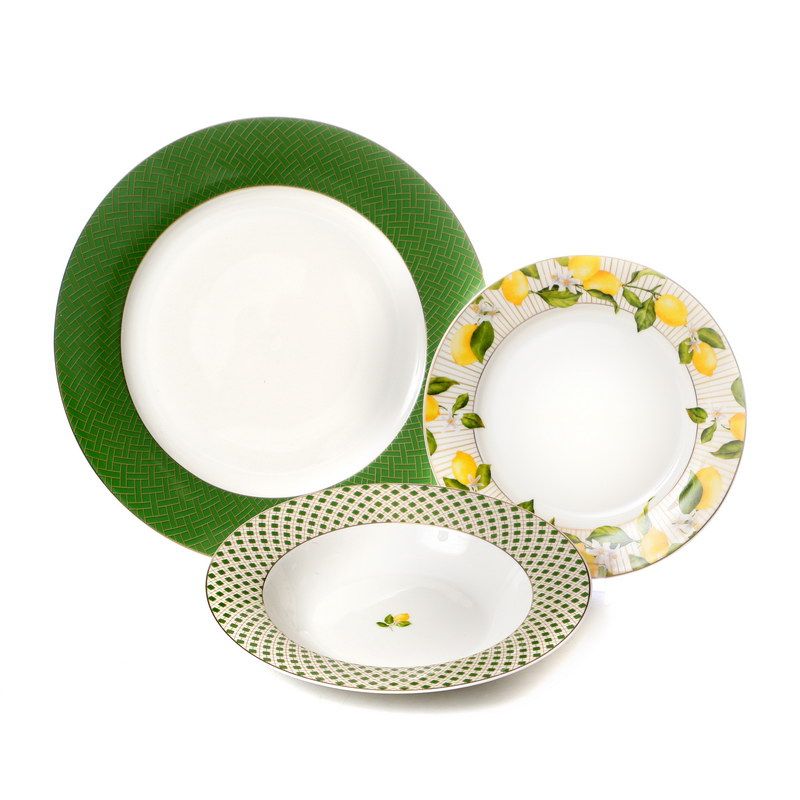 מערכת אוכל 18 חלקים Lemon /זהב קטרים 26/22/19 ס"מ New Bone China