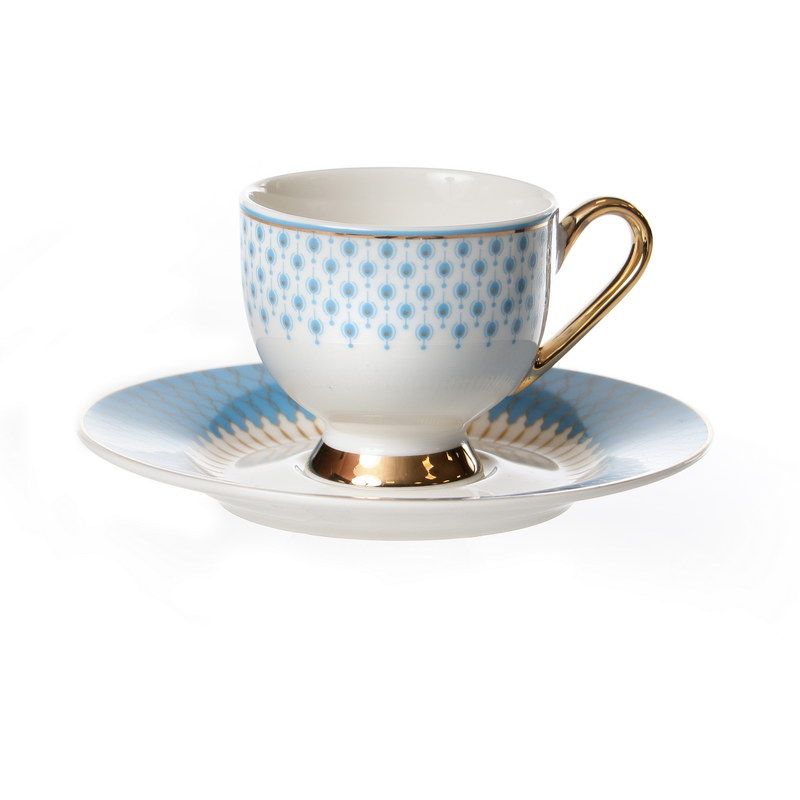 סט 6 כוס אספרסו עם תחתית Marine כחול/זהב 80 מ"ל New Bone China