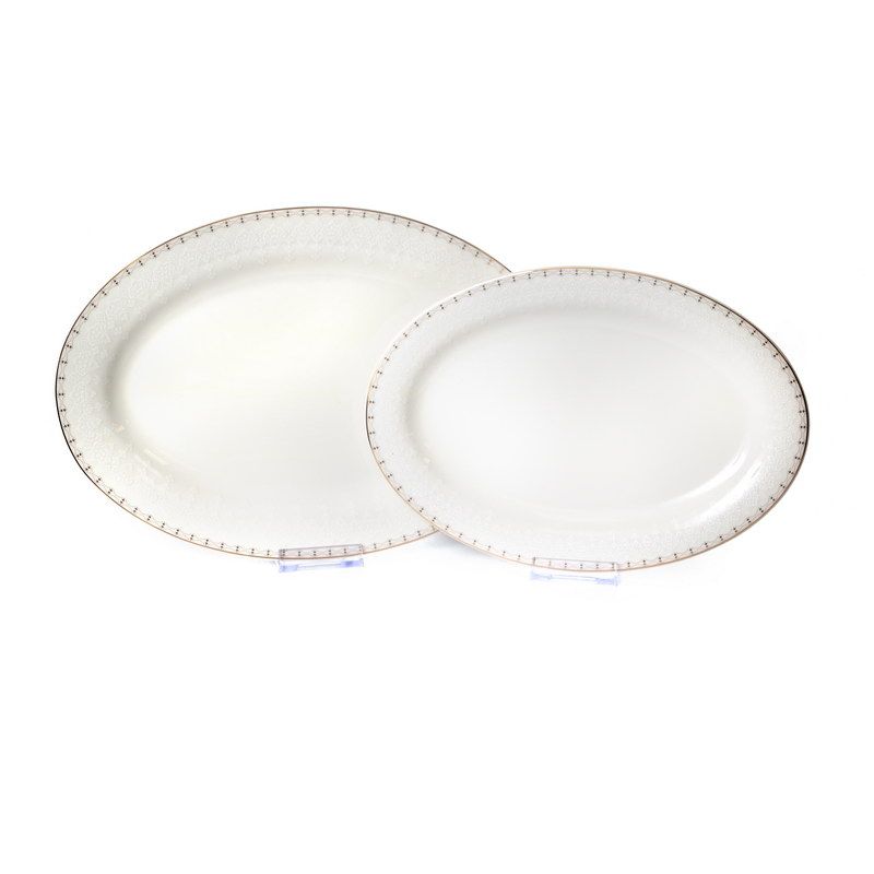 סט 2 מגשים אובליים אורכים 35/30 ס"מ Scarlet /זהב New Bone China