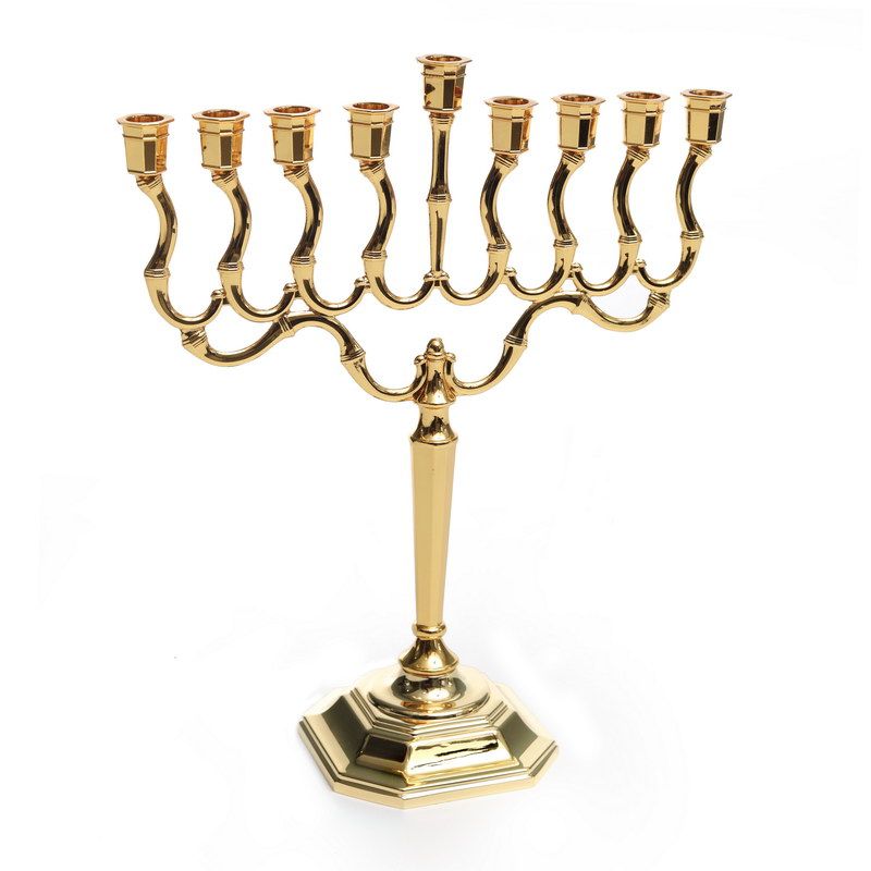 חנוכיה "טוהר" זהב גובה 21 ס"מ רוחב 18 ס"מ בסיס מתומן