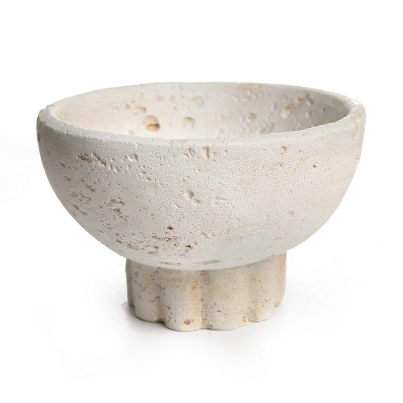 קערית דמוי טרוורטין עגולה על רגל עמודים קוטר 13 גובה 8.5 ס"מ