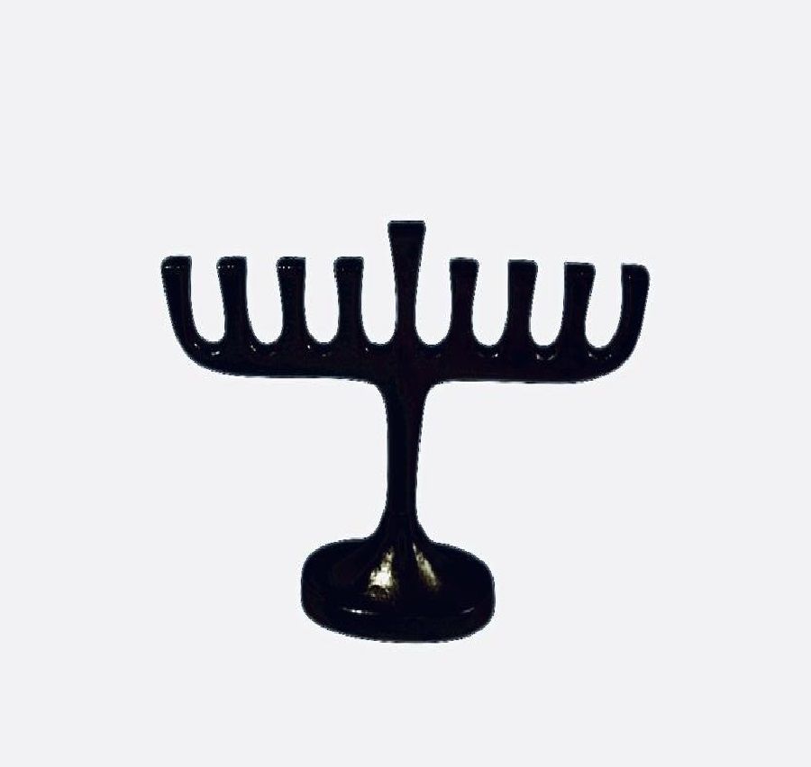 חנוכיה ניסים שחורה אלומיניום גובה 19 רוחב 27 ס"מ