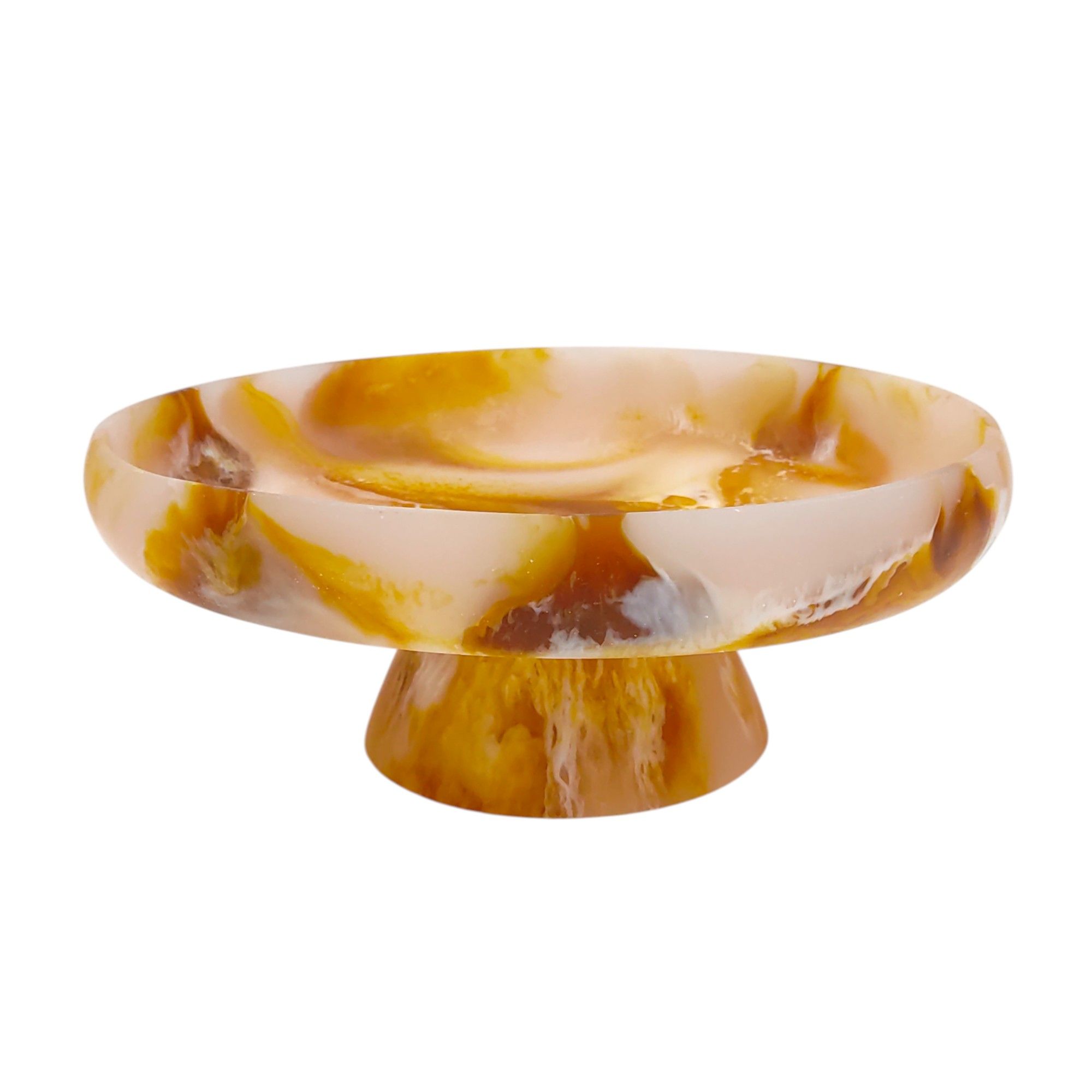 קערה על רגל אובלית 30.5/25.5 ס"מ פולירזין חום טייגר גובה 14 ס"מ