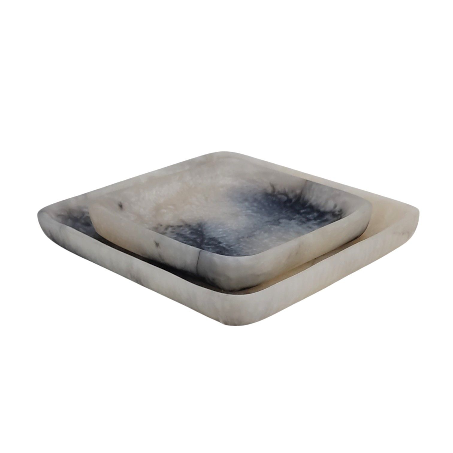 סט 2 צלחות מרובעות פולירזין אפור 11/11 ס"מ 15/15 גובה 2 ס"מ