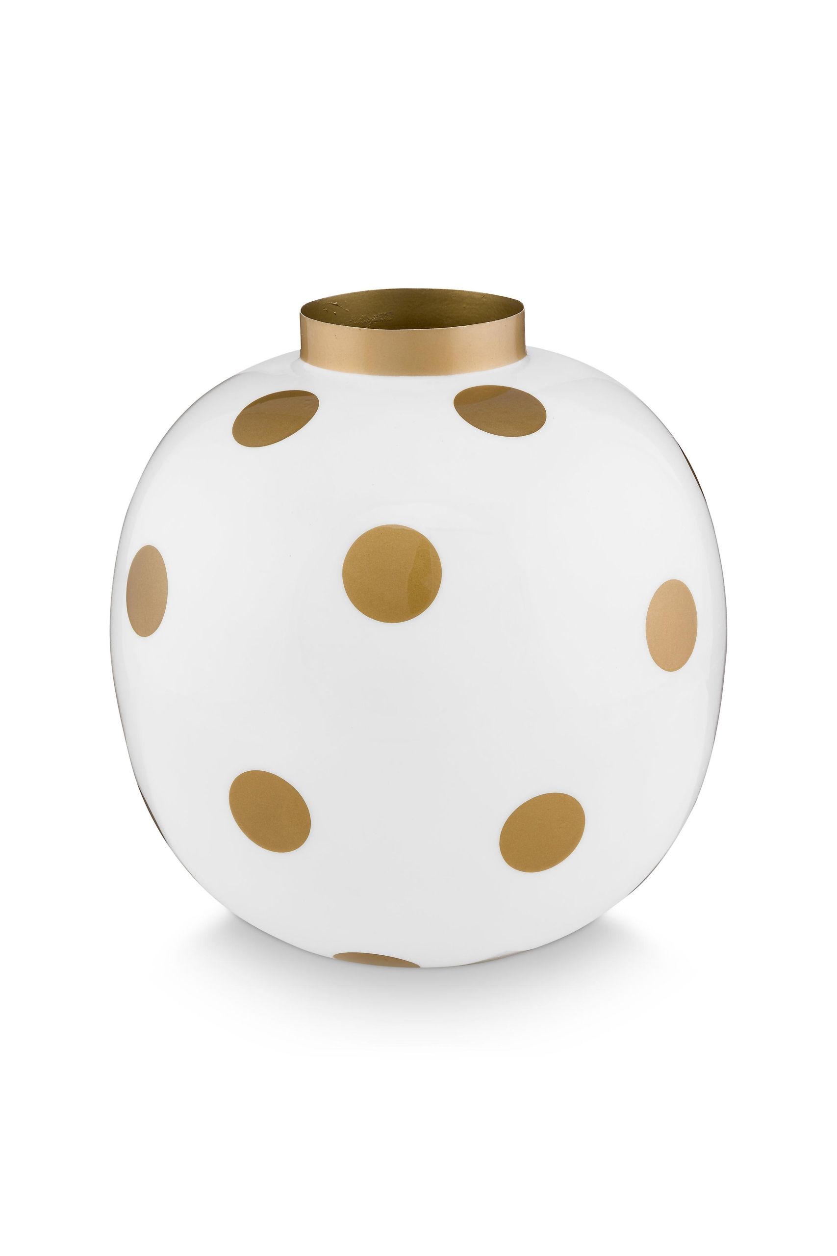 Dot Delight אגרטל מתכת עגול גובה 23 ס"מ לבן נקודות זהב