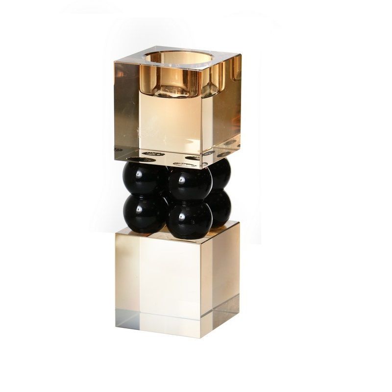 פמוט זכוכית ענבר 6/6 ס"מ גובה 16 ס"מ