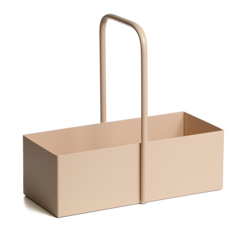 קופסת מתכת מלבנית בז' עם ידית 30/15 גובה 10 ס"מ גובה עם ידית 29 ס"מ