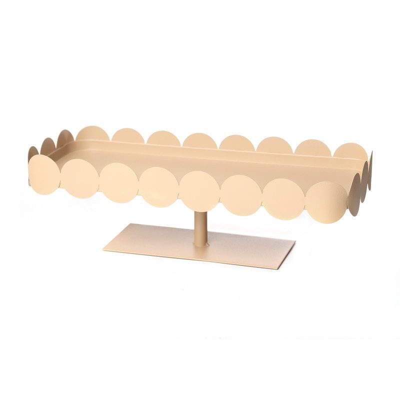 מגש מתכת מלבן בז' שוליים מקושתים 40/16.5 גובה 12 ס"מ