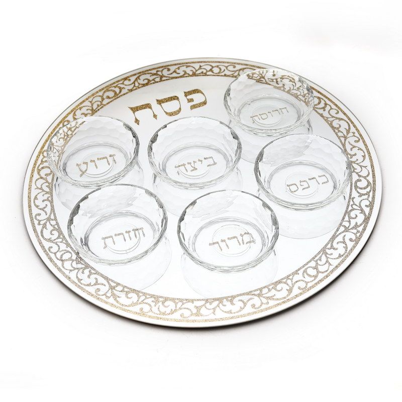 קערה לפסח 38 ס"מ קעריות קריסטל עיטור זהב