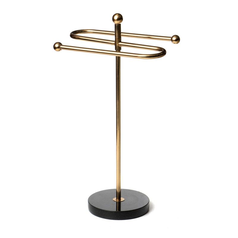 מעמד תלייה למגבת על בסיס שיש שחור זהב 23/14.5 גובה 41 ס"מ