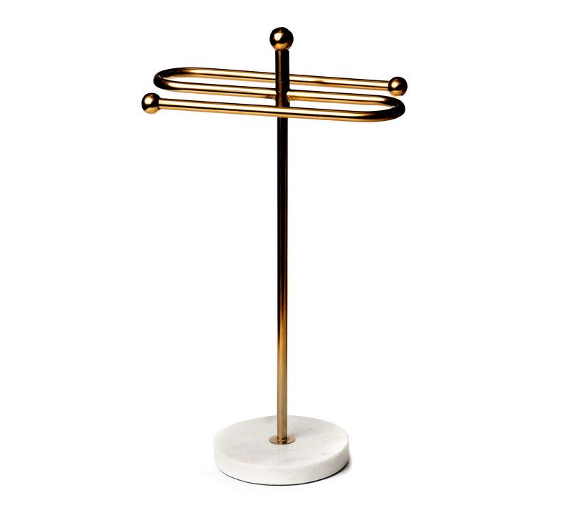 מעמד תלייה למגבת על בסיס שיש לבן זהב 23/14.5 גובה 41 ס"מ