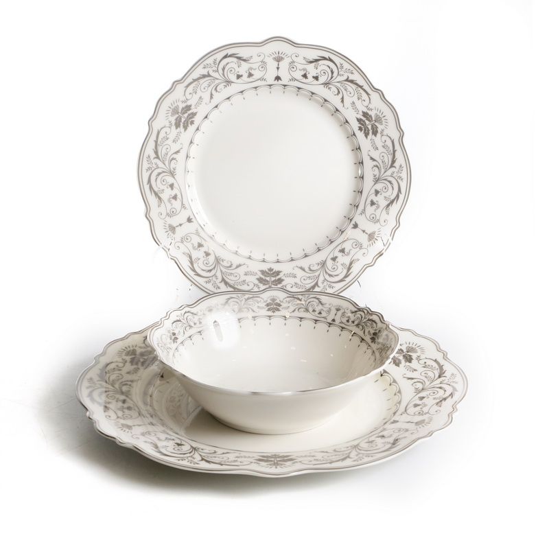 מערכת אוכל 18 חלקים Fortune לבן/כסף קוטר 28 / 18 / 22 ס"מ Bone China