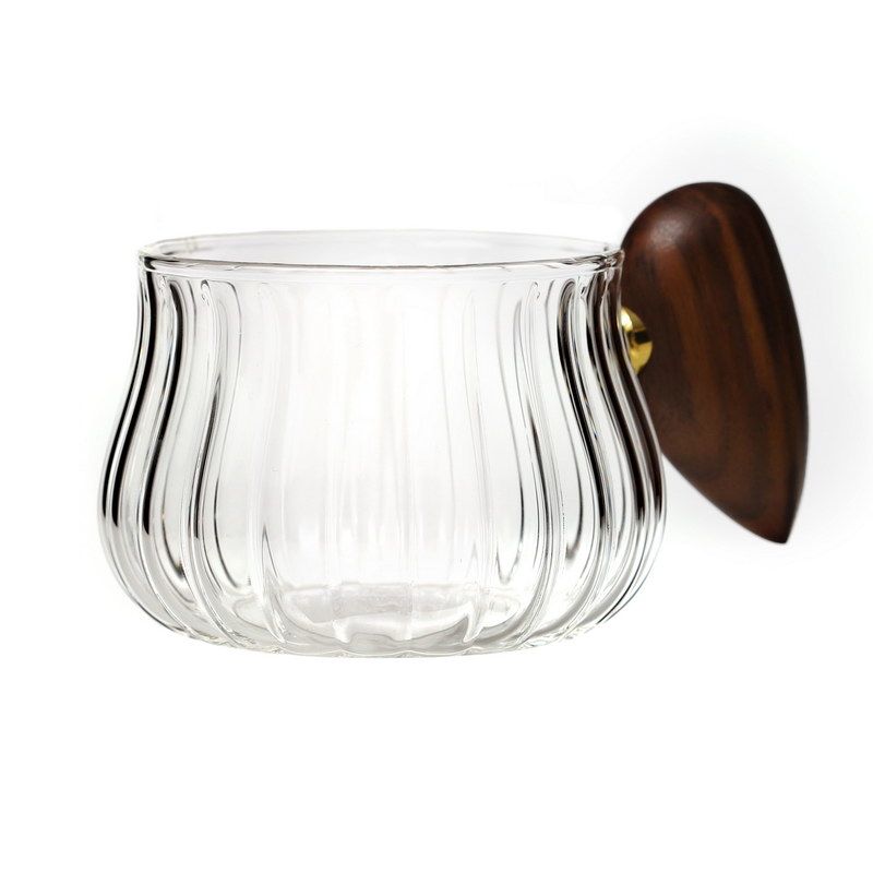 סט 6 כוסות זכוכית פסים שקופה וידית עץ שחור 240 מ"ל