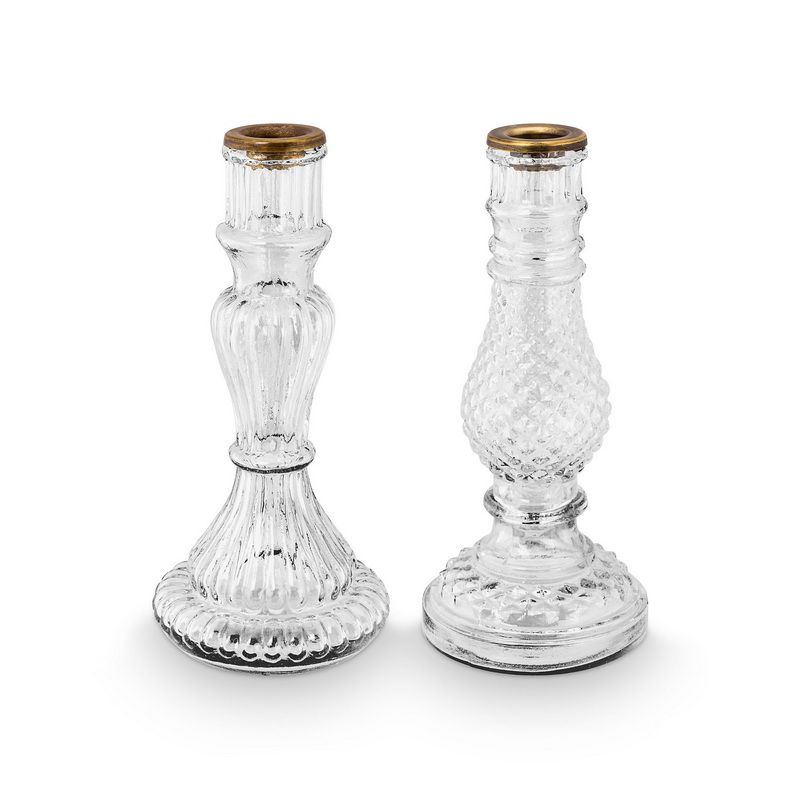 סט 2 פמוטי זכוכית Home decor שקוף h20D8.5