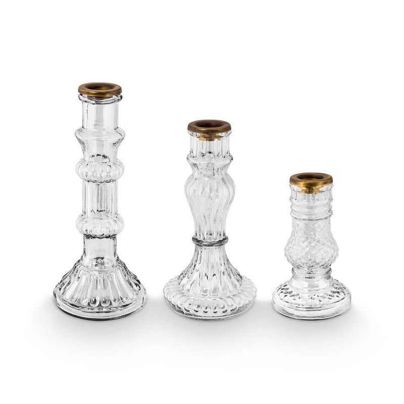 סט 3 פמוטי זכוכית Home decor שקוף h12/17/20