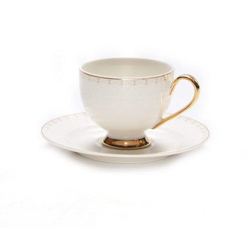 סט 6 כוסות אספרסו עם תחתית Scarlet /זהב 80 מ"ל New Bone China