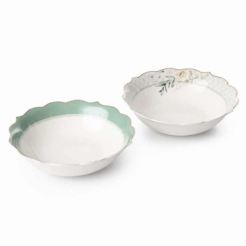 סט 2 קערות סלט עגול Alberta ירוק/אפור קוטר 23 ס"מ New Bone China